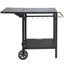 VEVOR udendørs grill-spisevogn med dobbelthylde, bevægeligt grillbord til madlavning, multifunktionel foldbar jernbordplade, bærbare modulære vogne til pizzaovn, arbejdsbord med 2 hjul, bærehåndtag