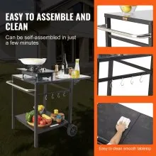 VEVOR Outdoor Grill Dining Cart with Double-Shelf, BBQ Movable Food Prep Table, Multifunctional Foldable Iron Table Top, Portable Modular Carts for Pizza Oven, Worktable with 2 Wheels, Carry Handle