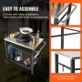 VEVOR Outdoor Grill Dining Cart with Double-Shelf, BBQ Movable Food Prep Table, Multifunctional Stainless Steel Table Top, Portable Modular Carts for Pizza Oven, Worktable with 2 Wheels, Carry Handle