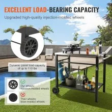 VEVOR Outdoor Grill Dining Cart with Double-Shelf, BBQ Movable Food Prep Table, Multifunctional Stainless Steel Table Top, Portable Modular Carts for Pizza Oven, Worktable with 2 Wheels, Carry Handle