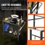 VEVOR Outdoor Grill Dining Cart with Double-Shelf, BBQ Movable Food Prep Table, Multifunctional Iron Table Top, Portable Modular Carts for Pizza Oven, Worktable with 2 Wheels, Carry Handle, Black