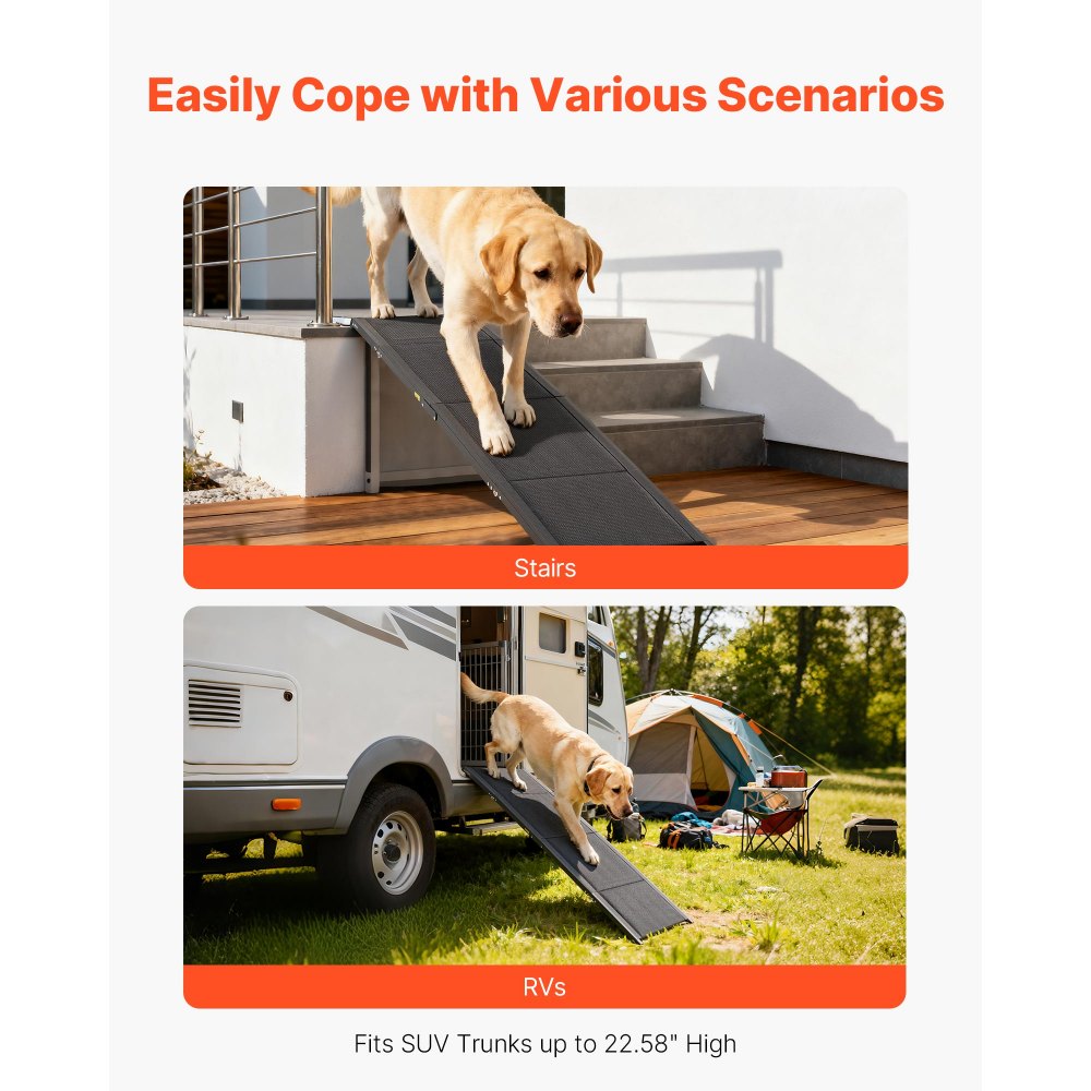 VEVOR Dog Ramp for Cars, 1600 × 432 mm, Folding Pet Ramps for Medium & Large Dogs up to 113 kg, Pet Stair Ramp with Non-Slip Oxford Fabric Surface, Portable Outdoor Dog Car Ramps for SUV & Truck