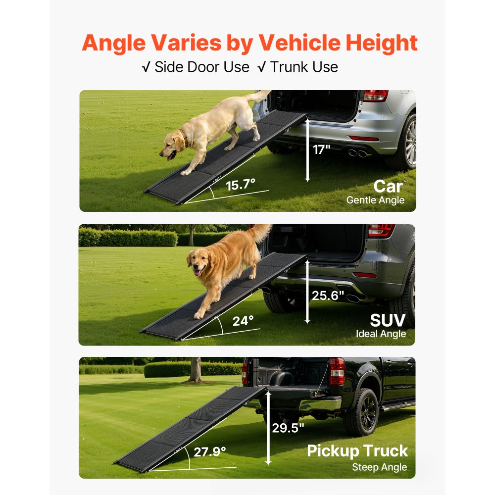 VEVOR Dog Ramp for Cars, 63" L x 17" W, Folding Pet Ramps for Medium & Large Dogs up to 250lbs, Pet Stair Ramp with Non-Slip Oxford Fabric Surface, Portable Outdoor Dog Car Ramps for SUV & Truck