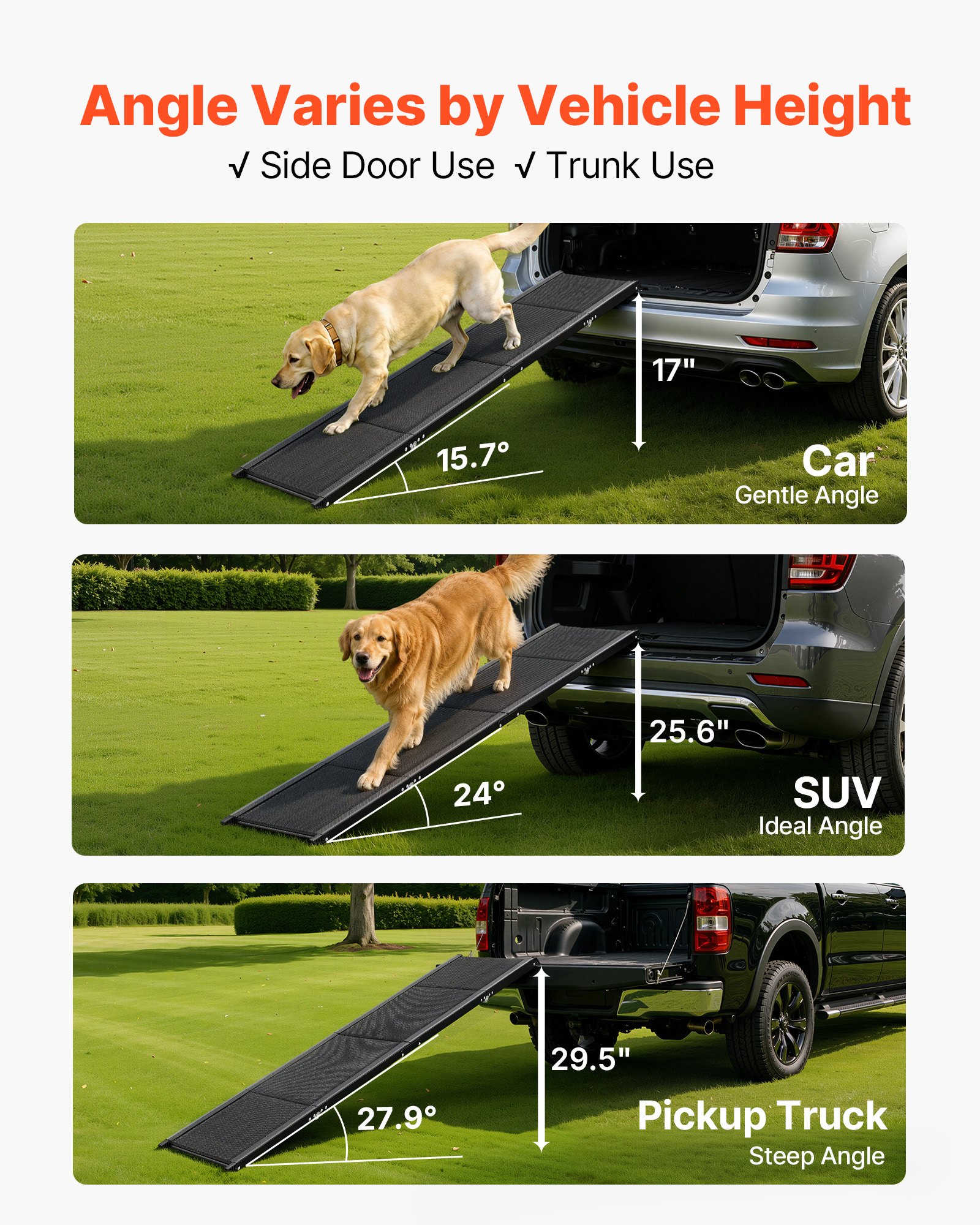 VEVOR Dog Ramp for Cars, 63" L x 17" W, Folding Pet Ramps for Medium & Large Dogs up to 250lbs, Pet Stair Ramp with Non-Slip Oxford Fabric Surface, Portable Outdoor Dog Car Ramps for SUV & Truck