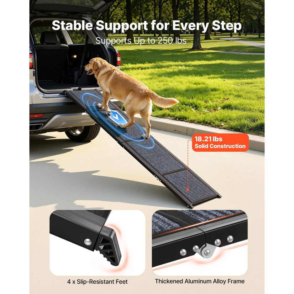 VEVOR Dog Ramp for Cars, 1800 × 432 mm, Folding Pet Ramps for Medium & Large Dogs up to 113 kg, Pet Stair Ramp with Non-Slip Felt Rug Surface, Portable Outdoor Dog Car Ramps for SUV & Truck