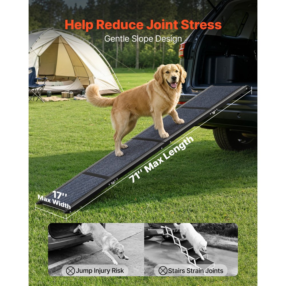 VEVOR Dog Ramp for Cars, 1800 × 432 mm, Folding Pet Ramps for Medium & Large Dogs up to 113 kg, Pet Stair Ramp with Non-Slip Felt Rug Surface, Portable Outdoor Dog Car Ramps for SUV & Truck
