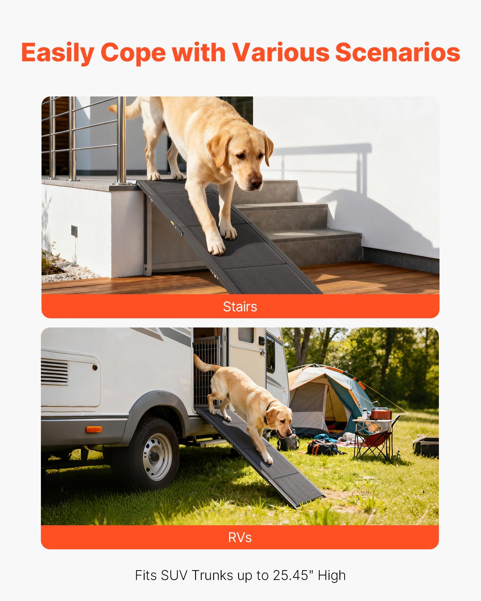 VEVOR Dog Ramp for Cars, 1800 × 432 mm, Folding Pet Ramps for Medium & Large Dogs up to 113 kg, Pet Stair Ramp with Non-Slip Oxford Fabric Surface, Portable Outdoor Dog Car Ramps for SUV & Truck