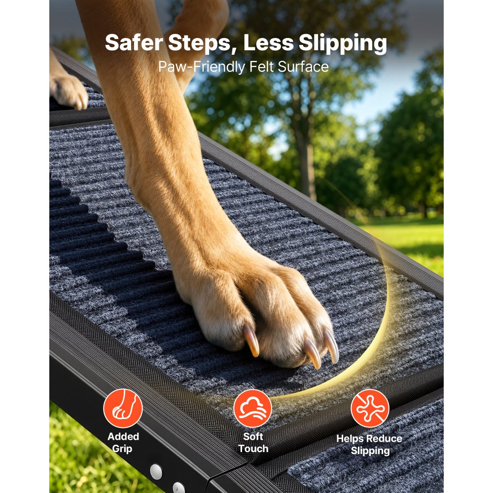 VEVOR Dog Ramp for Cars, 63" L x 17" W, Folding Pet Ramps for Medium & Large Dogs up to 250lbs, Pet Stair Ramp with Non-Slip Felt Rug Surface, Portable Outdoor Dog Car Ramps for SUV & Truck