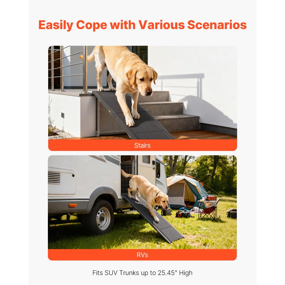 VEVOR Dog Ramp for Cars, 1800 × 508 mm, Folding Pet Ramps for Medium & Large Dogs up to 113 kg, Pet Stair Ramp with Non-Slip Oxford Fabric Surface, Portable Outdoor Dog Car Ramps for SUV & Truck