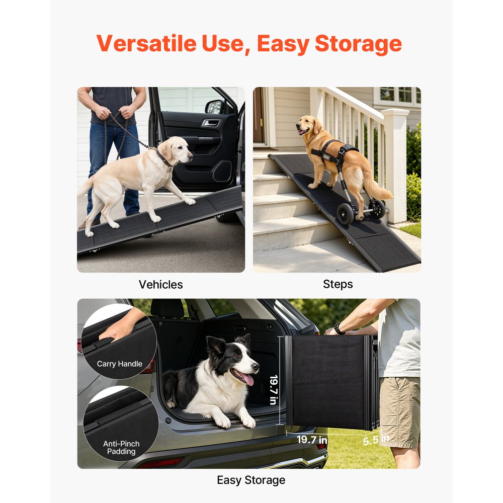 VEVOR Dog Ramp for Cars, 71" L x 20" W, Folding Pet Ramps for Medium & Large Dogs up to 250lbs, Pet Stair Ramp with Non-Slip Oxford Fabric Surface, Portable Outdoor Dog Car Ramps for SUV & Truck
