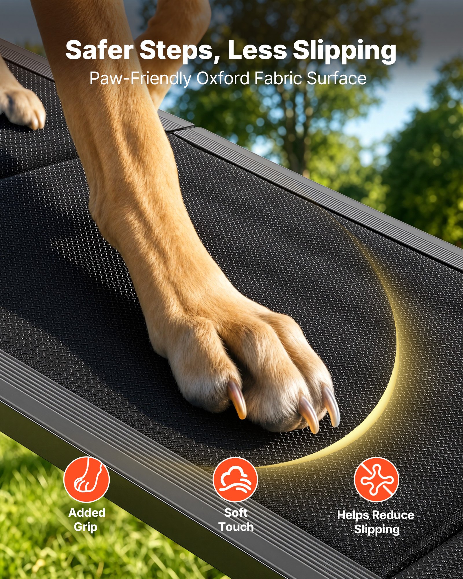 VEVOR Dog Ramp for Cars, 71" L x 20" W, Folding Pet Ramps for Medium & Large Dogs up to 250lbs, Pet Stair Ramp with Non-Slip Oxford Fabric Surface, Portable Outdoor Dog Car Ramps for SUV & Truck