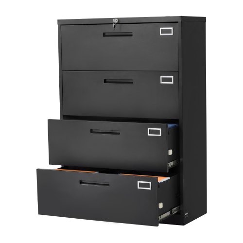 VEVOR 4 Drawers Metal File Cabinet, Vertical Filing Cabinet with Lock and Adjustable Hanging Rod, Tall Filing Storage Cabinets for Home and Office Fit Letter, A4, Legal Size File, Easy Assembly, Black