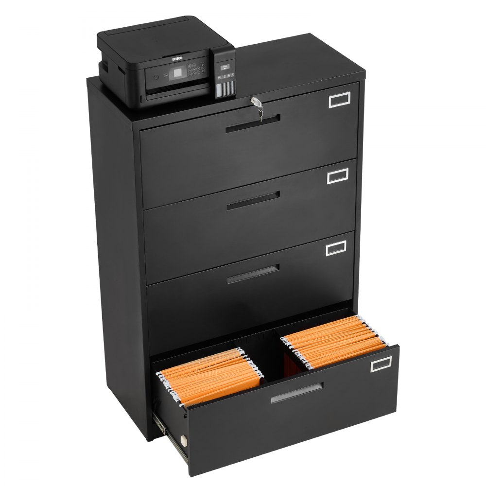 VEVOR 4 Drawers Metal File Cabinet, Vertical Filing Cabinet with Lock and Adjustable Hanging Rod, Tall Filing Storage Cabinets for Home and Office Fit Letter, A4, Legal Size File, Easy Assembly, Black