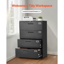 VEVOR 4 Drawers Metal File Cabinet, Vertical Filing Cabinet with Lock and Adjustable Hanging Rod, Tall Filing Storage Cabinets for Home and Office Fit Letter, A4, Legal Size File, Easy Assembly, Black