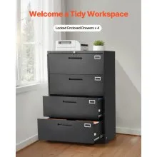 VEVOR 4 Drawers Metal File Cabinet, Vertical Filing Cabinet with Lock and Adjustable Hanging Rod, Tall Filing Storage Cabinets for Home and Office Fit Letter, A4, Legal Size File, Easy Assembly, Black