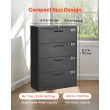 VEVOR 4 Drawers Metal File Cabinet, Vertical Filing Cabinet with Lock and Adjustable Hanging Rod, Tall Filing Storage Cabinets for Home and Office Fit Letter, A4, Legal Size File, Easy Assembly, Black