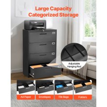 VEVOR 4 Drawers Metal File Cabinet, Vertical Filing Cabinet with Lock and Adjustable Hanging Rod, Tall Filing Storage Cabinets for Home and Office Fit Letter, A4, Legal Size File, Easy Assembly, Black