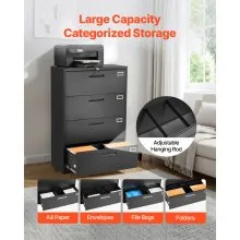 VEVOR 4 Drawers Metal File Cabinet, Vertical Filing Cabinet with Lock and Adjustable Hanging Rod, Tall Filing Storage Cabinets for Home and Office Fit Letter, A4, Legal Size File, Easy Assembly, Black