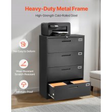 VEVOR 4 Drawers Metal File Cabinet, Vertical Filing Cabinet with Lock and Adjustable Hanging Rod, Tall Filing Storage Cabinets for Home and Office Fit Letter, A4, Legal Size File, Easy Assembly, Black