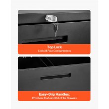 VEVOR 4 Drawers Metal File Cabinet, Vertical Filing Cabinet with Lock and Adjustable Hanging Rod, Tall Filing Storage Cabinets for Home and Office Fit Letter, A4, Legal Size File, Easy Assembly, Black
