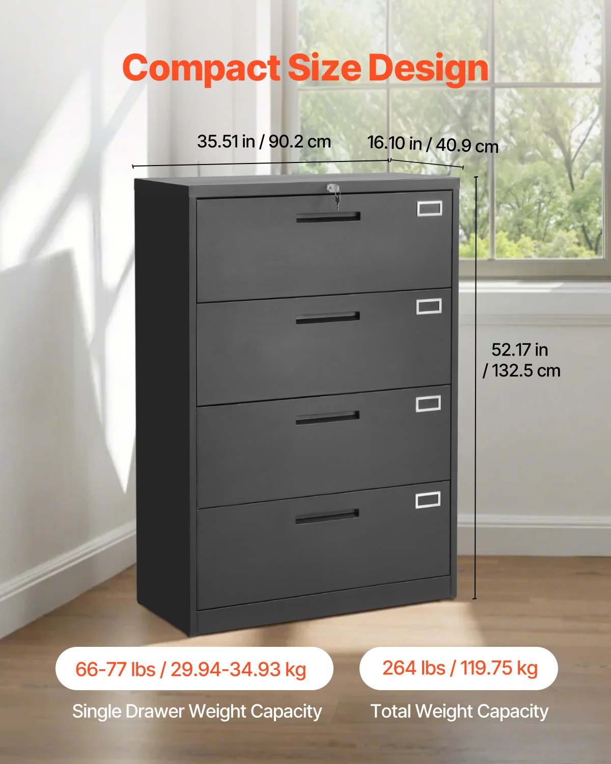 VEVOR 4 Drawers Metal File Cabinet, Vertical Filing Cabinet with Lock and Adjustable Hanging Rod, Tall Filing Storage Cabinets for Home and Office Fit Letter, A4, Legal Size File, Easy Assembly, Black
