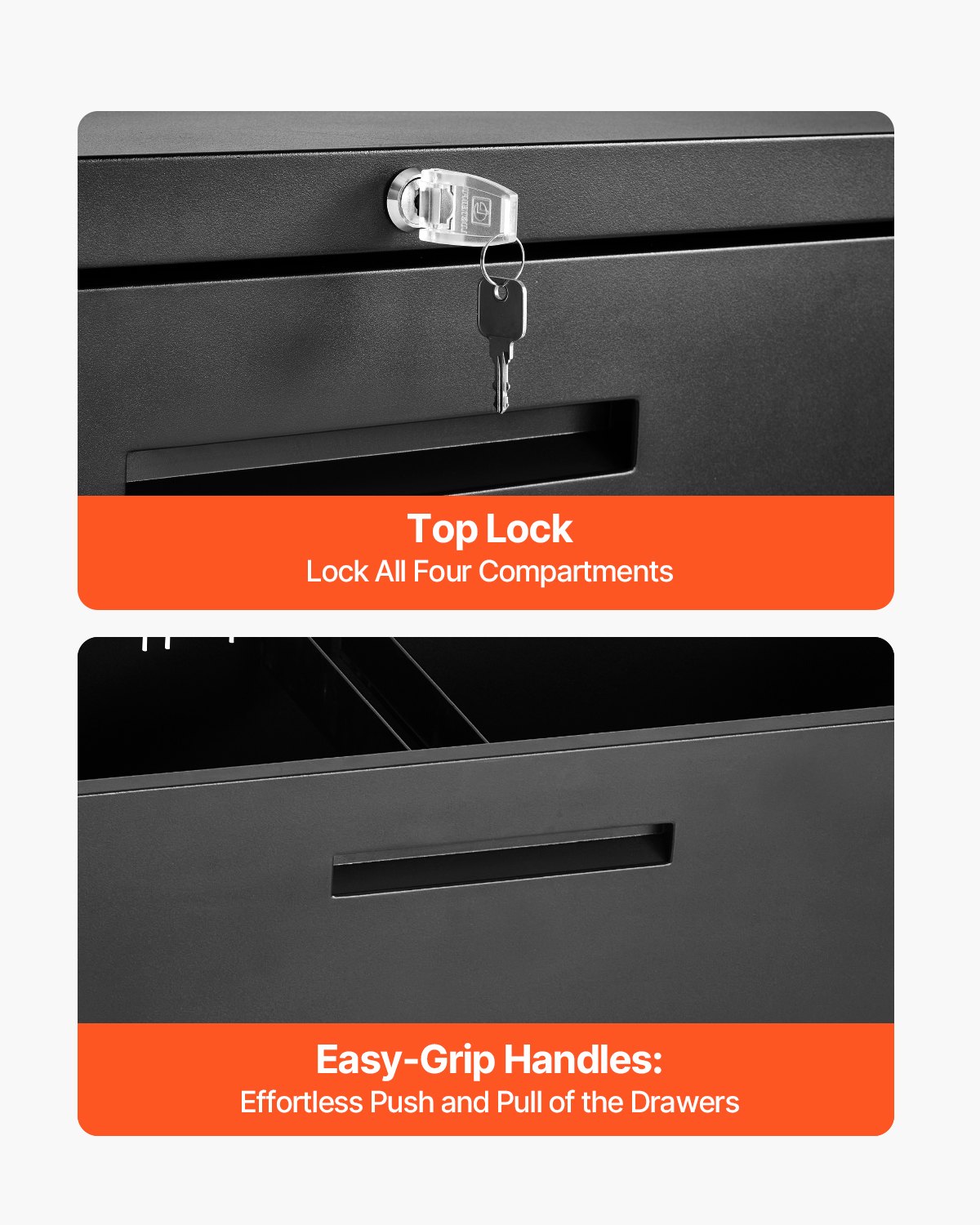 VEVOR 4 Drawers Metal File Cabinet, Vertical Filing Cabinet with Lock and Adjustable Hanging Rod, Tall Filing Storage Cabinets for Home and Office Fit Letter, A4, Legal Size File, Easy Assembly, Black