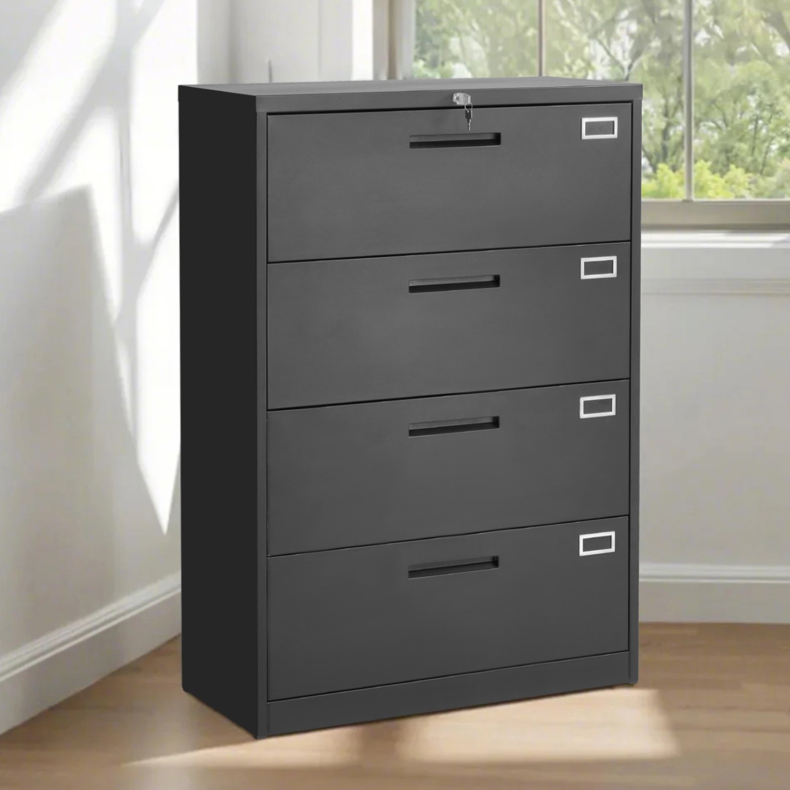 VEVOR 4 Drawers Metal File Cabinet, Vertical Filing Cabinet with Lock and Adjustable Hanging Rod, Tall Filing Storage Cabinets for Home and Office Fit Letter, A4, Legal Size File, Easy Assembly, Black