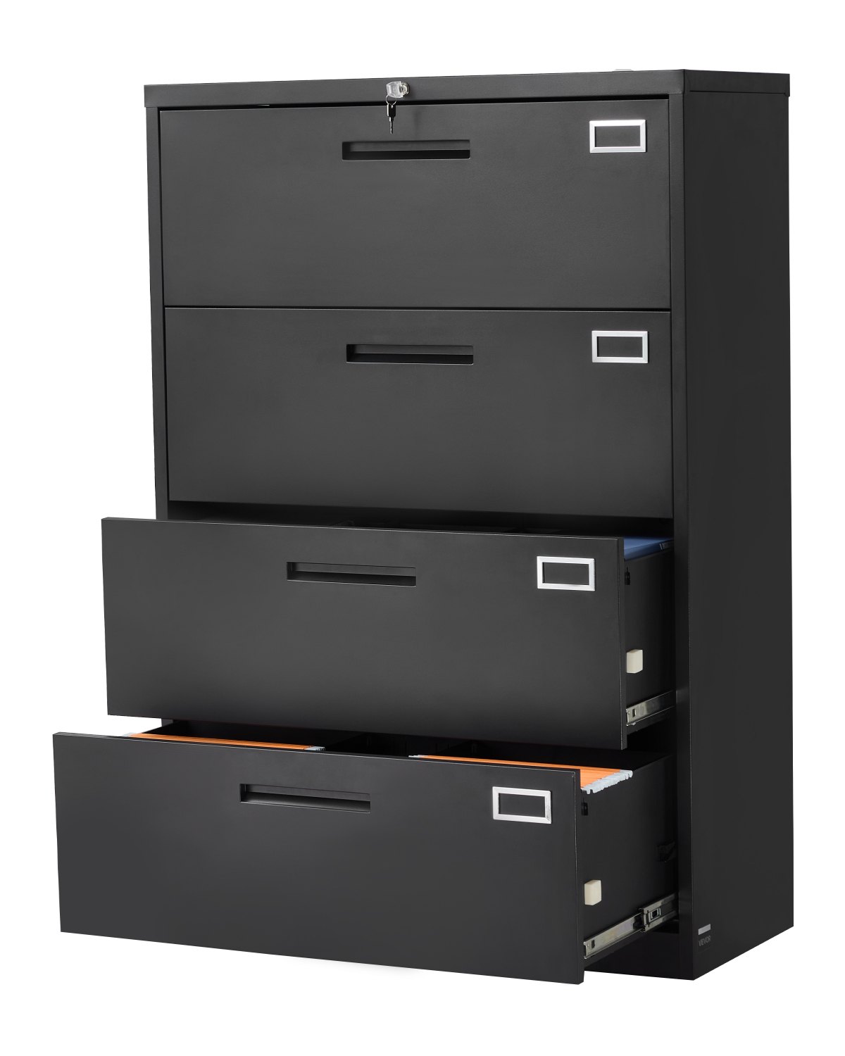 VEVOR 4 Drawers Metal File Cabinet, Vertical Filing Cabinet with Lock and Adjustable Hanging Rod, Tall Filing Storage Cabinets for Home and Office Fit Letter, A4, Legal Size File, Easy Assembly, Black