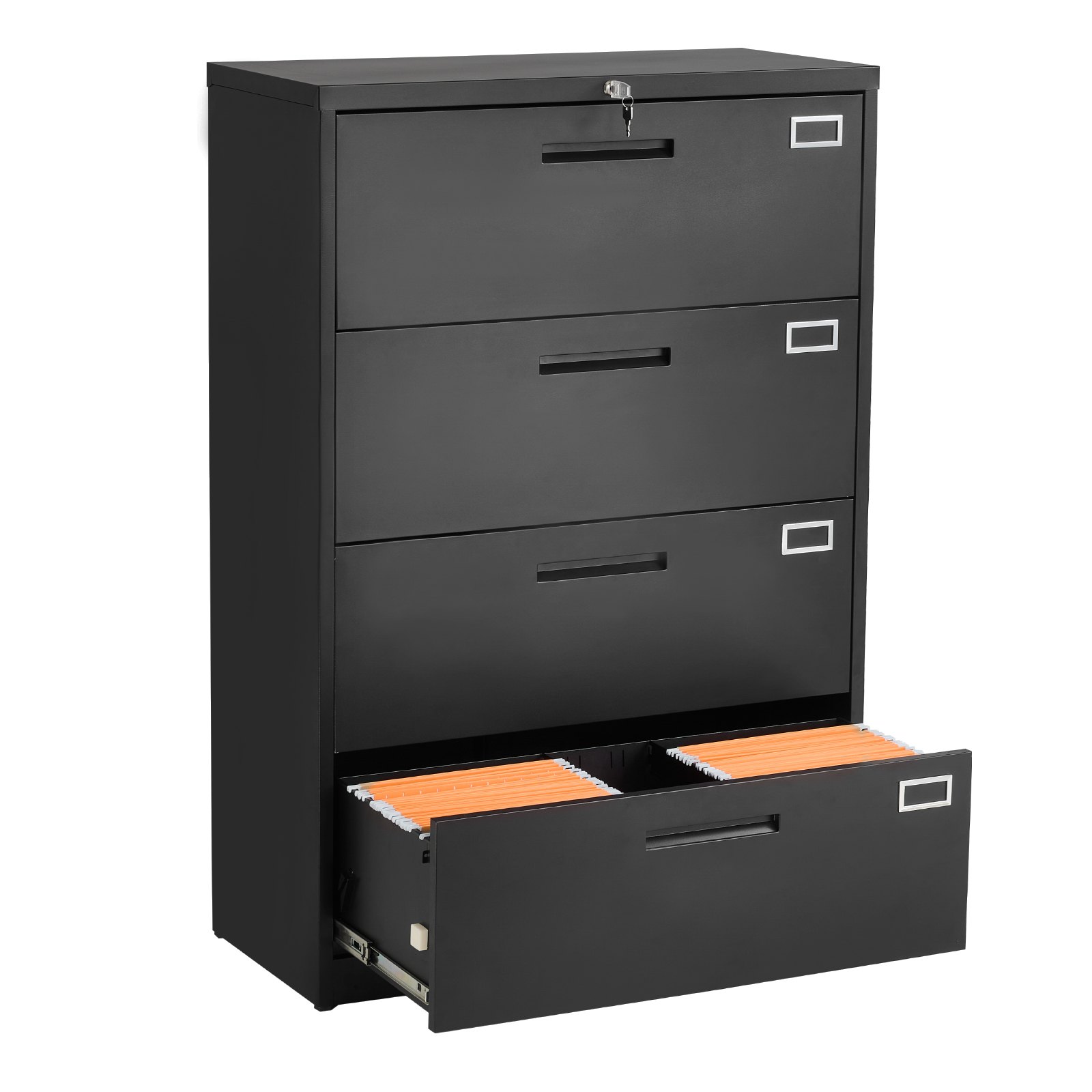 VEVOR 4 Drawers Metal File Cabinet, Vertical Filing Cabinet with Lock and Adjustable Hanging Rod, Tall Filing Storage Cabinets for Home and Office Fit Letter, A4, Legal Size File, Easy Assembly, Black