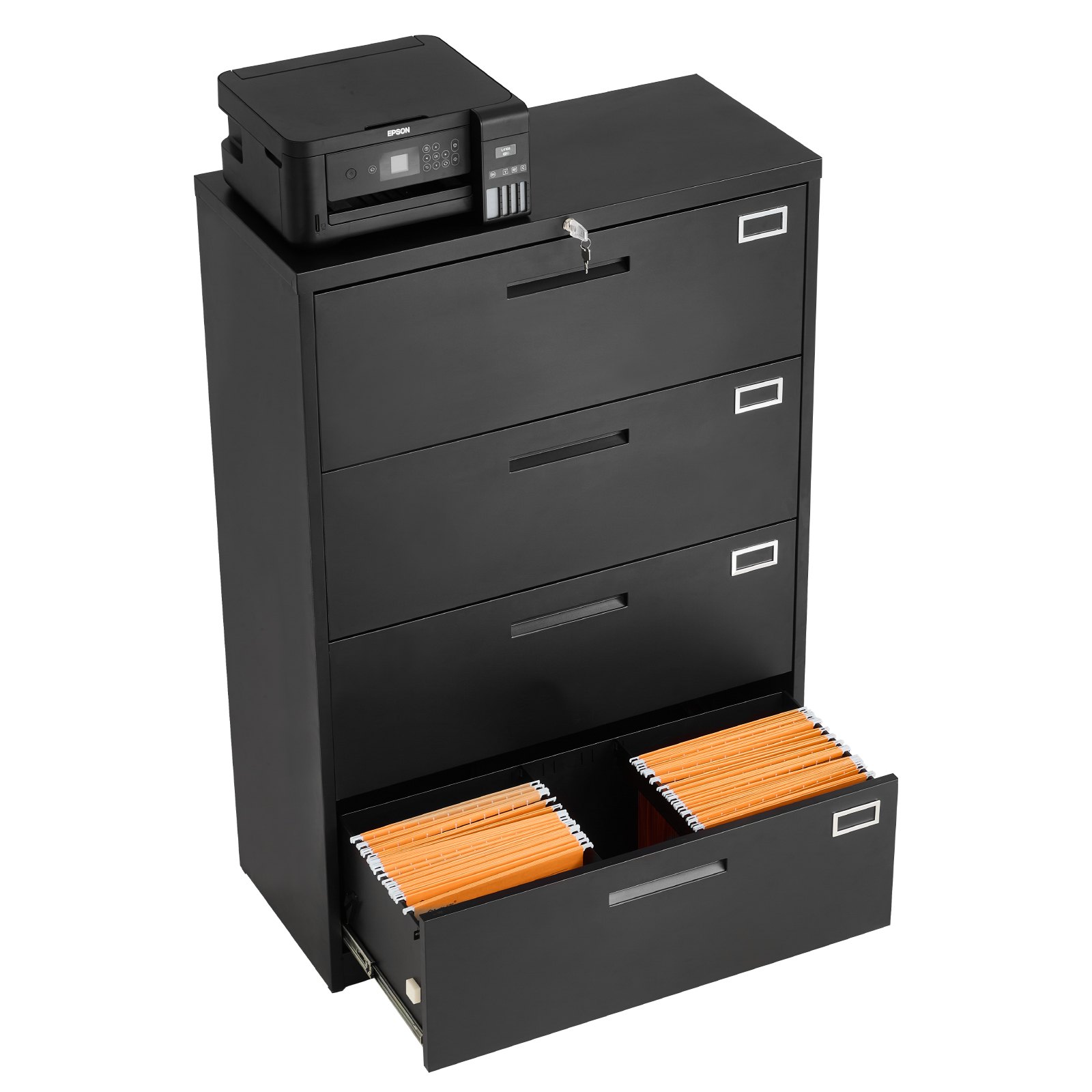 VEVOR 4 Drawers Metal File Cabinet, Vertical Filing Cabinet with Lock and Adjustable Hanging Rod, Tall Filing Storage Cabinets for Home and Office Fit Letter, A4, Legal Size File, Easy Assembly, Black