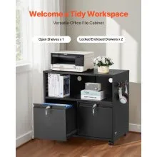 VEVOR 2 Drawers Lateral Metal File Cabinet with Lock and Hanging Rod Black