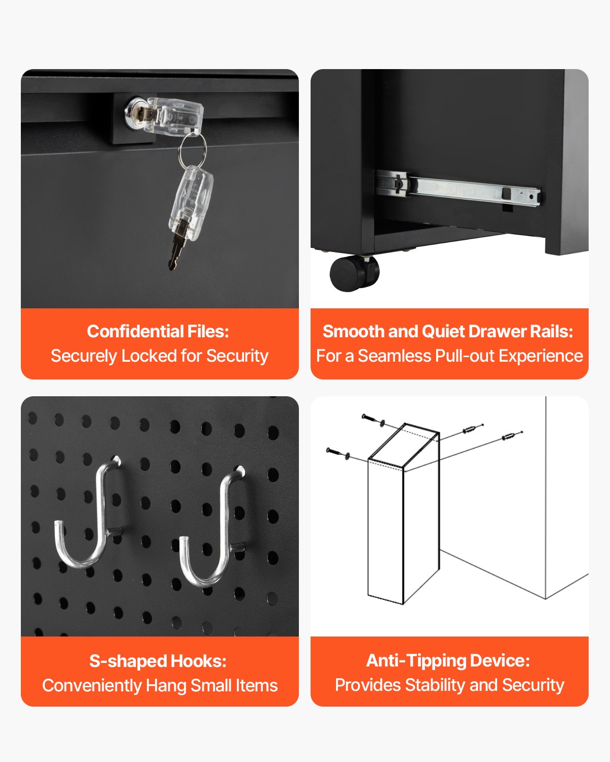 VEVOR 2 Drawers Metal File Cabinet, Lateral Filing Cabinet with Lock and Adjustable Hanging Rods, Wide Filing Storage Cabinets for Home and Office Fit Letter, A4, Legal Size File, Easy Assembly, Black