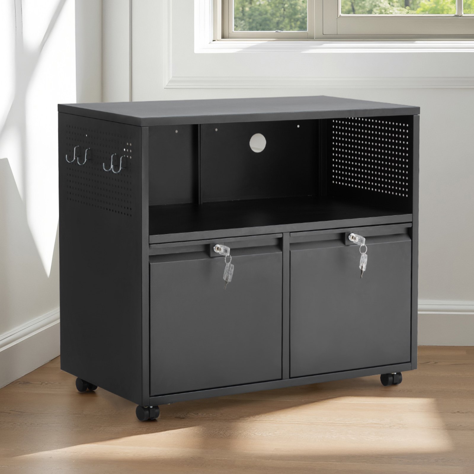 VEVOR 2 Drawers Metal File Cabinet, Lateral Filing Cabinet with Lock and Adjustable Hanging Rods, Wide Filing Storage Cabinets for Home and Office Fit Letter, A4, Legal Size File, Easy Assembly, Black