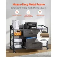 2 Drawers Metal File Cabinet with 6 Open Shelves and Power Strip Gray