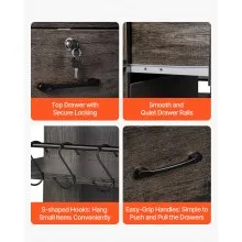 2 Drawers Metal File Cabinet with 6 Open Shelves and Power Strip Gray