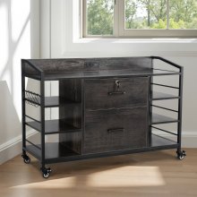 2 Drawers Metal File Cabinet with 6 Open Shelves and Power Strip Gray