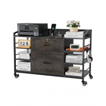 2 Drawers Metal File Cabinet with 6 Open Shelves and Power Strip Gray