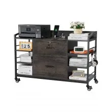 2 Drawers Metal File Cabinet with 6 Open Shelves and Power Strip Gray
