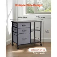 Mobile Metal File Cabinet with 3 Fabric Drawers and 2 Open Shelves Brown