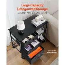 Mobile Metal File Cabinet with 3 Fabric Drawers and 2 Open Shelves Black