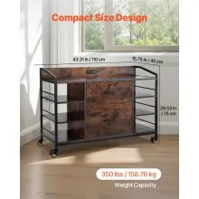 2 Drawers Metal File Cabinet with 6 Open Shelves and Power Strip Brown