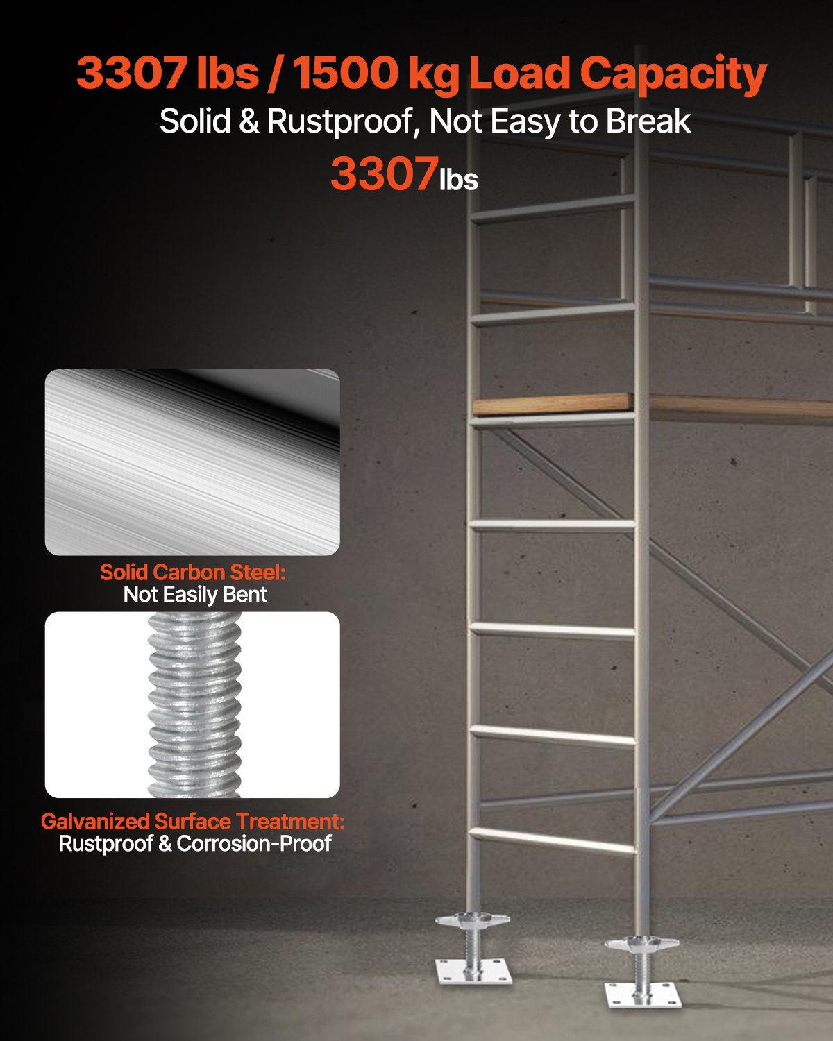 VEVOR - Juego de 4 gatos niveladores ajustables, altura ajustable de 46 cm y capacidad de carga total de 1500 kg, gatos de tornillo de acero al carbono sólido para andamios tipo panadero, color plateado