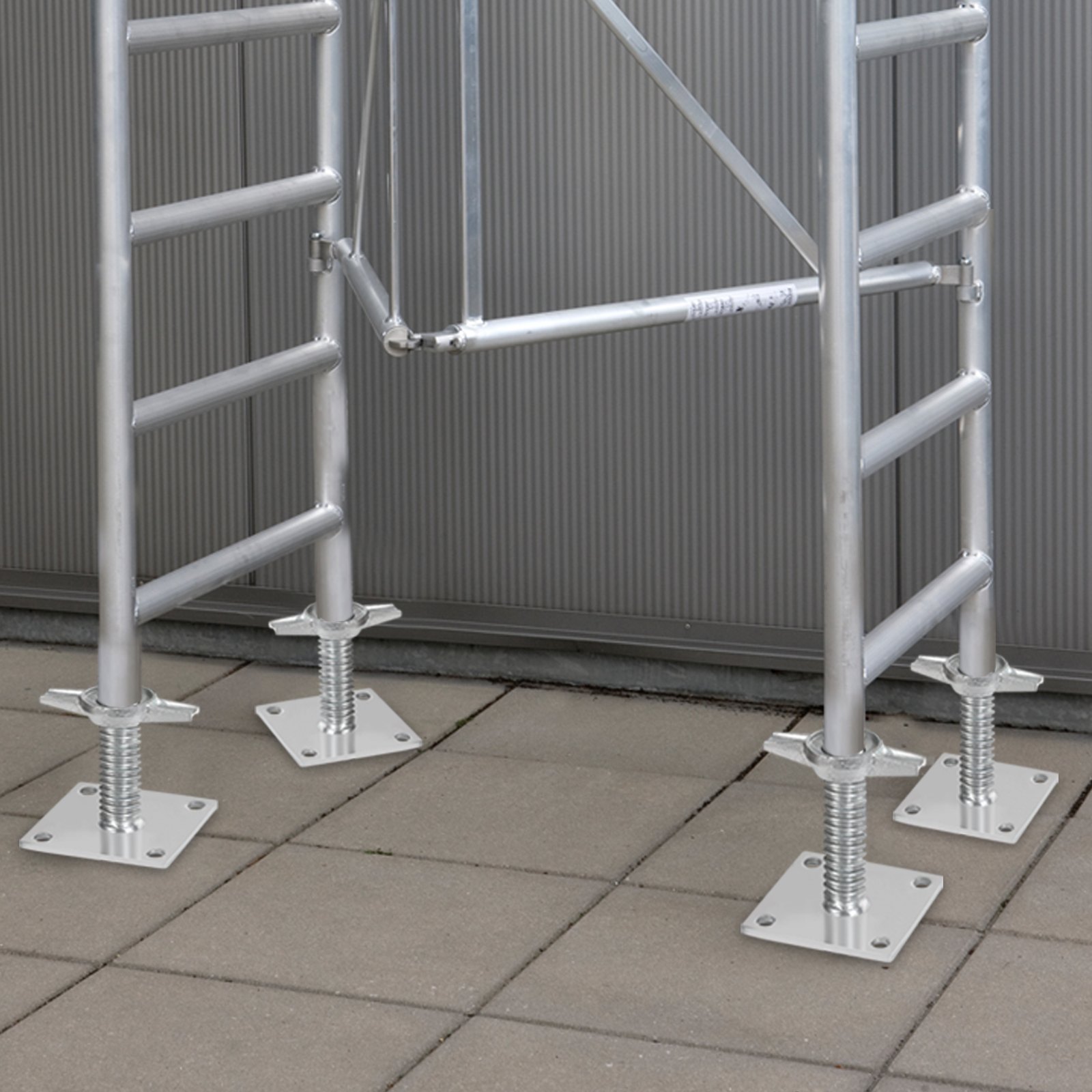 VEVOR - Juego de 4 gatos niveladores ajustables, altura ajustable de 46 cm y capacidad de carga total de 1500 kg, gatos de tornillo de acero al carbono sólido para andamios tipo panadero, color plateado