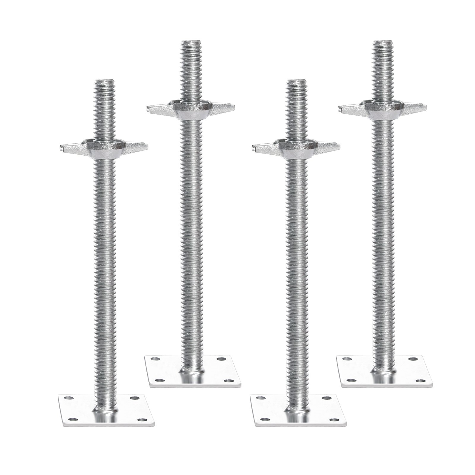 VEVOR - Juego de 4 gatos niveladores ajustables, altura ajustable de 46 cm y capacidad de carga total de 1500 kg, gatos de tornillo de acero al carbono sólido para andamios tipo panadero, color plateado