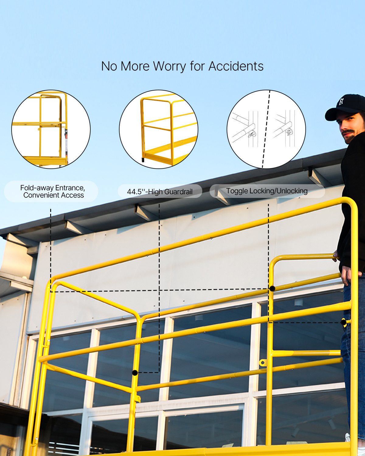 6ft Scaffolding Safety Guard Rail System For Baker-Style Scaffolding Yellow