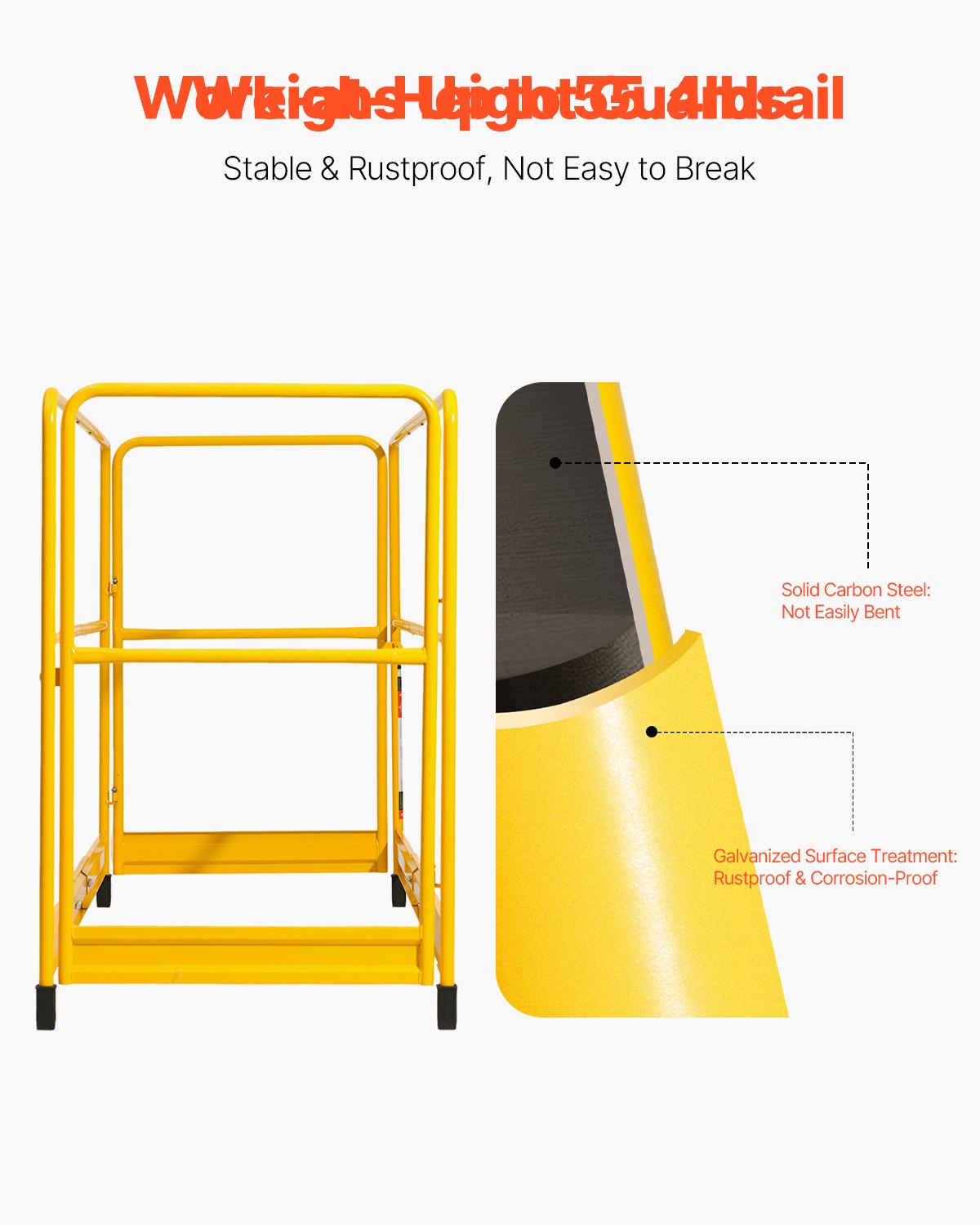 6ft Scaffolding Safety Guard Rail System For Baker-Style Scaffolding Yellow