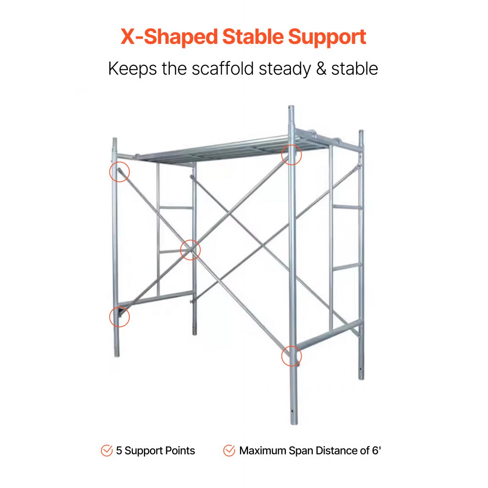 VEVOR - Soportes cruzados para andamios (1,8 m x 1,2 m, paquete de 4), de acero al carbono macizo, en forma de X, con superficie galvanizada resistente a la corrosión y al óxido, color plateado