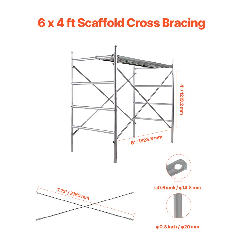 VEVOR - Soportes cruzados para andamios de acero al carbono macizo de 1,8 x 1,2 m (paquete de 8), accesorio de seguridad en forma de X con superficie galvanizada resistente a la corrosión (solo se venden los soportes cruzados)