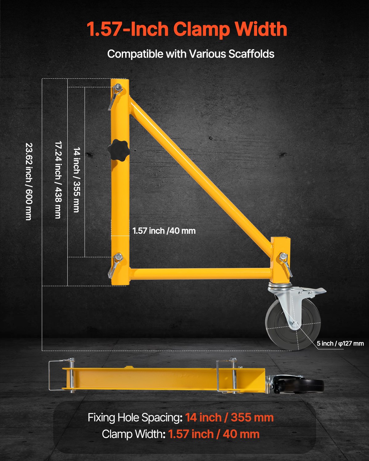 VEVOR 4-Pack Scaffold Outriggers, 1000 lbs Total Load Capacity Baker-Style Scaffolding Accessory with Swivel Casters, Carbon Steel Scaffold Wheel System with Rust Proof Galvanized Surface, Yellow