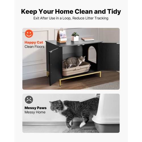 VEVOR Cat Litter Box Enclosure Furniture 27.6 in Hidden Litter Box Cabinet with Metal Legs & Handle Modern Style Cat Washroom House End Table Fit